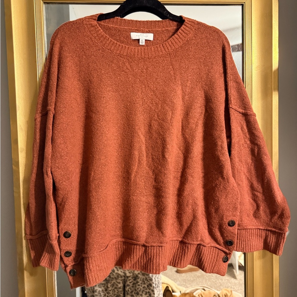 New Directions Rust Sweater with Button Detail